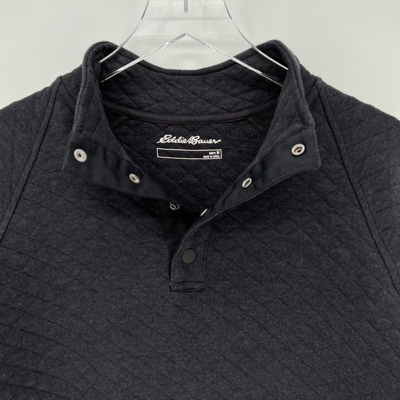Eddie Bauer Quilted Quarter Snap Pullover Sweater Sweatshirt Grey Size Medium - Picture 3 of 9